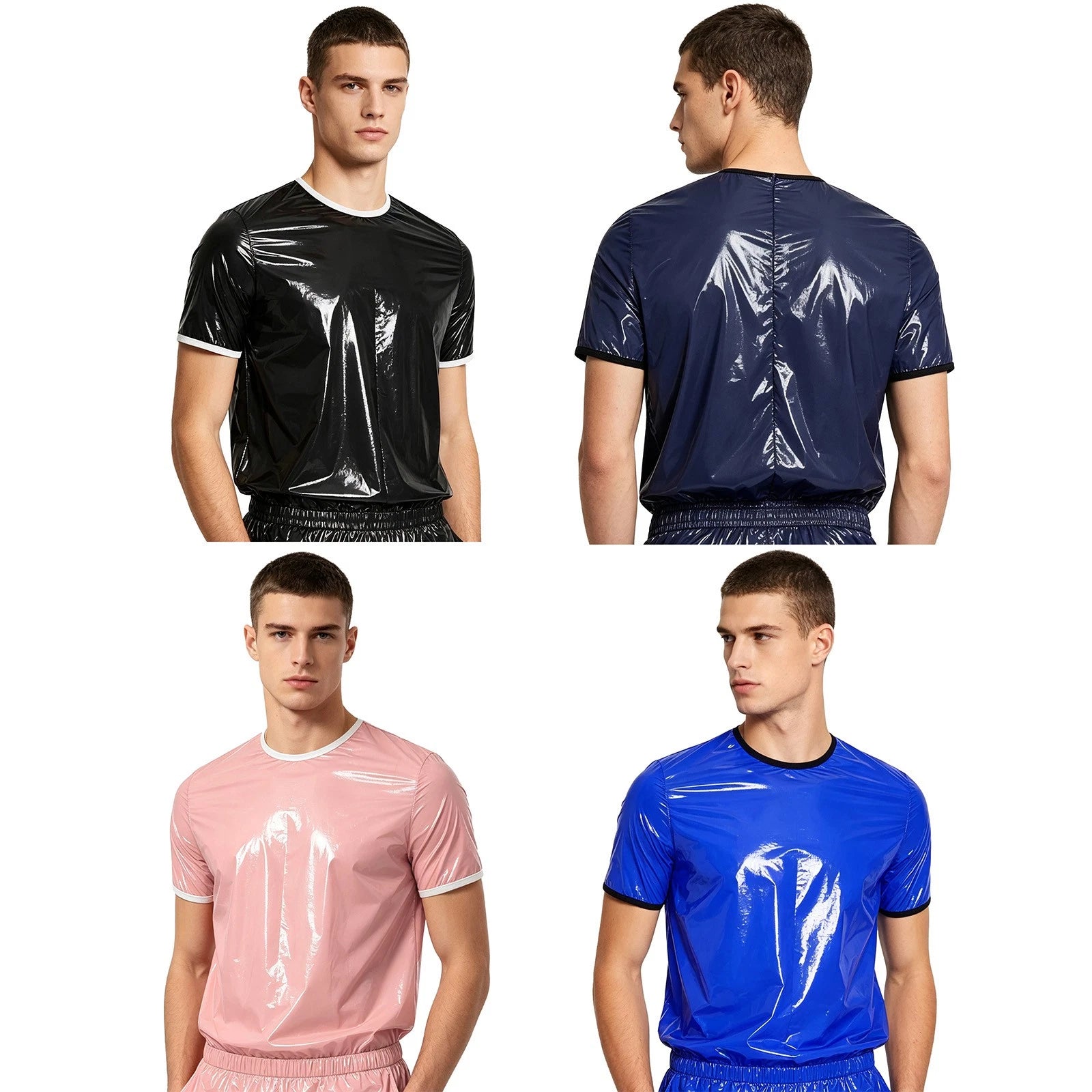 Men Top Short Sleeve Tops Daily Wear T-shirt Elastic Hem Contrasting Round Neck