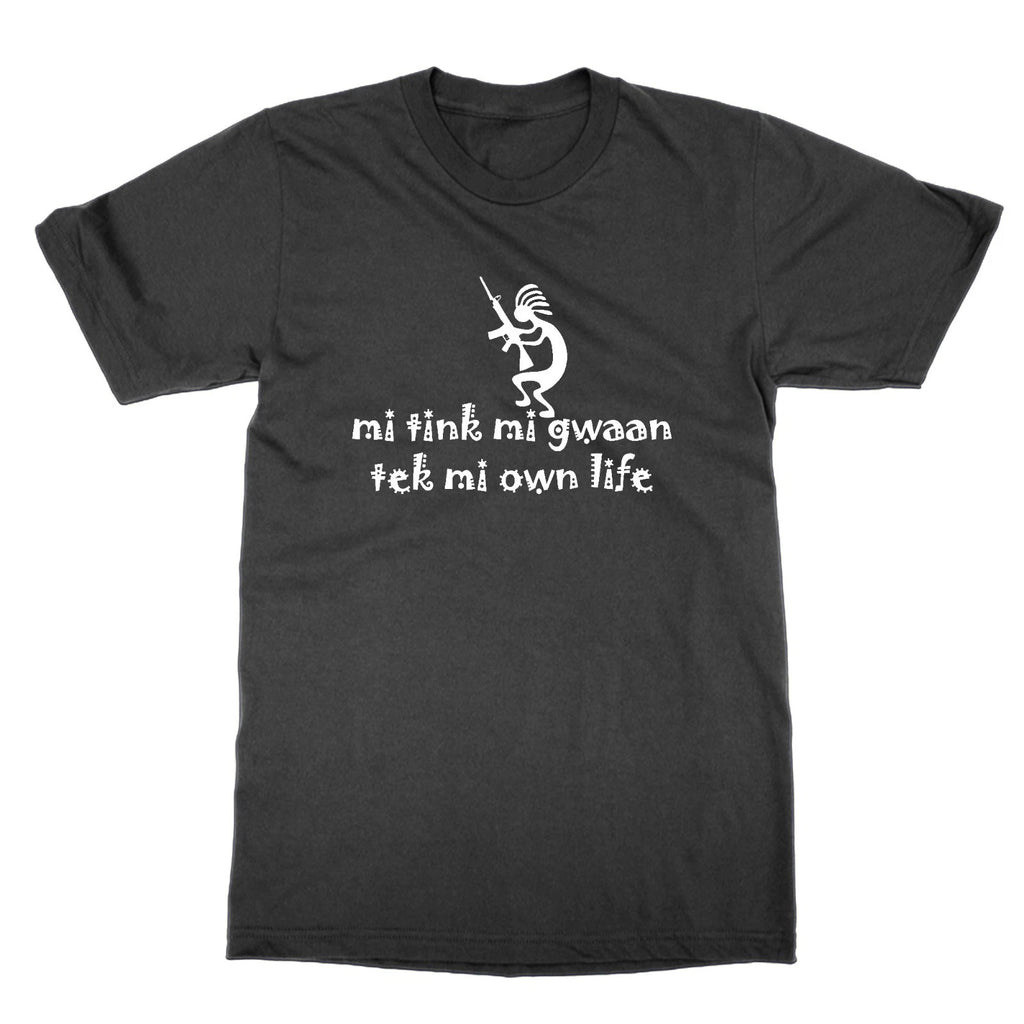T-Shirt Col Rond Noir Coton Mi Tink Mi Gwaan Tek Impression Fun Meme