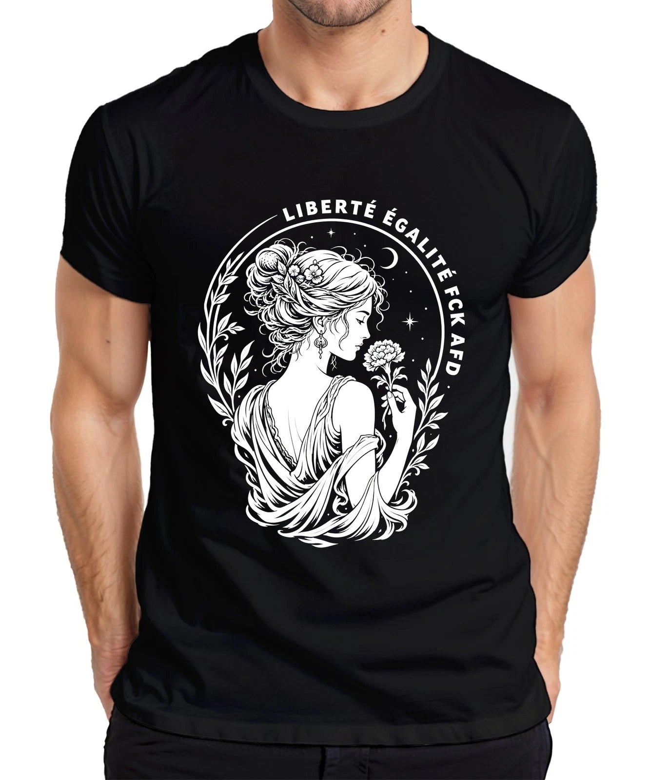 Liberté Égalité Fraternité Woman Flower Vintage Statement Sarcasm Mens T-Shirt