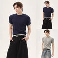Men Knit T-shirt Daily Wear Knitted Short Sleeve O-neck Regular Length