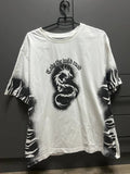 Vintage Y2K 00s White Tribal Rave Rock Metal Dragon Flames Tee – Size L/XL