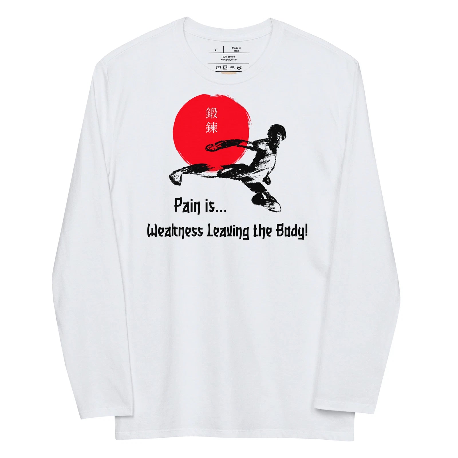 Pain is Unisex fashion long sleeve shirt Black Letters T-shirt Cotton Polyester