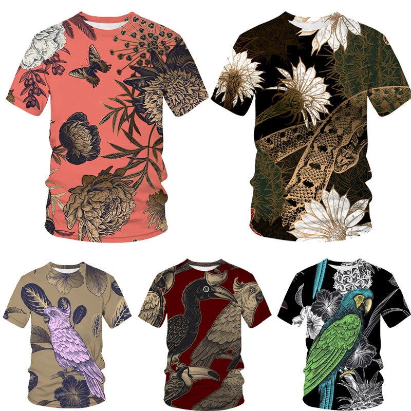 Parrot Funny Streetwear Flower Hot 3D printed T-shirt men's fashion Casual Tops