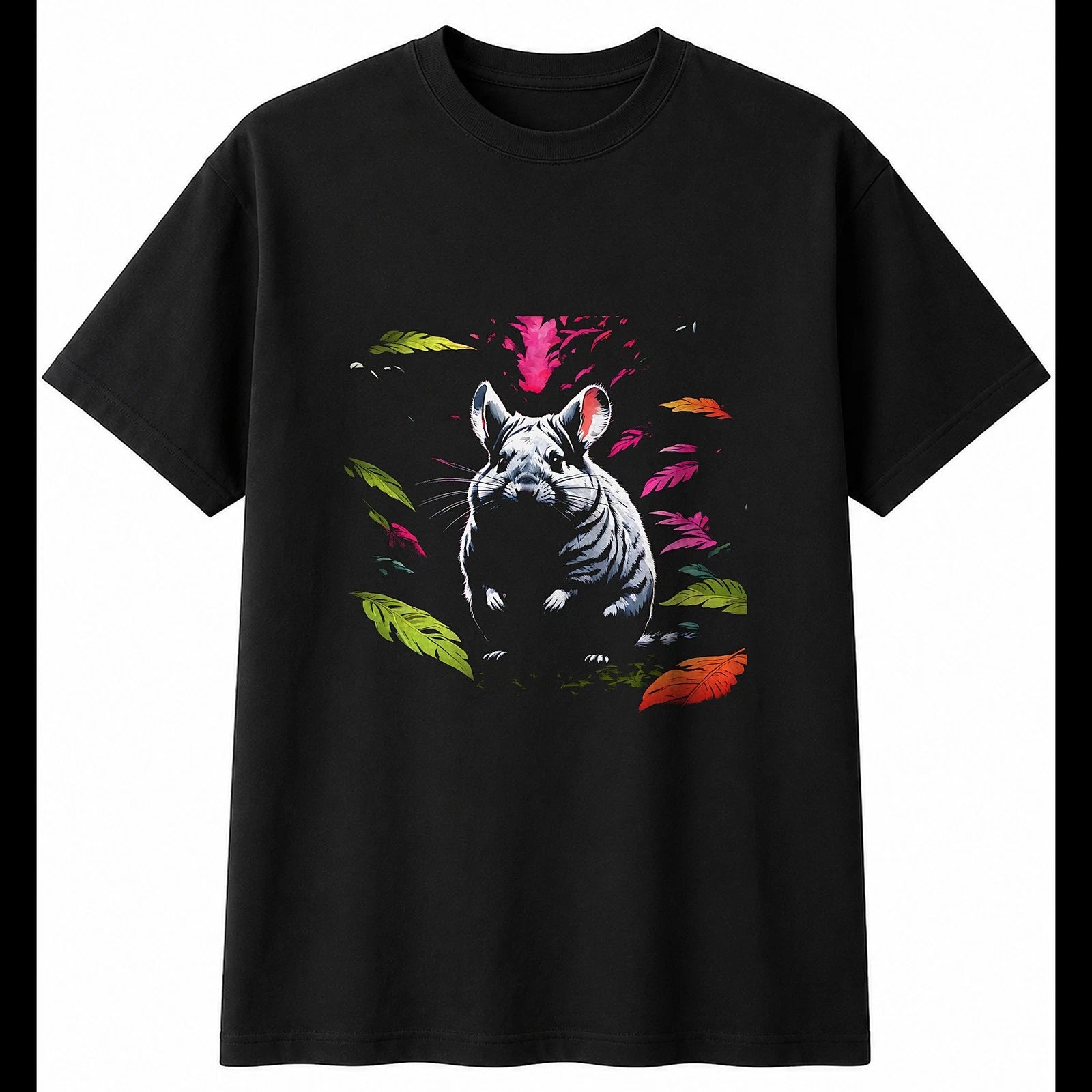 Anime Chinchilla in Nature Cute Mens T-Shirt Black 100% Cotton Kawaii Unisex