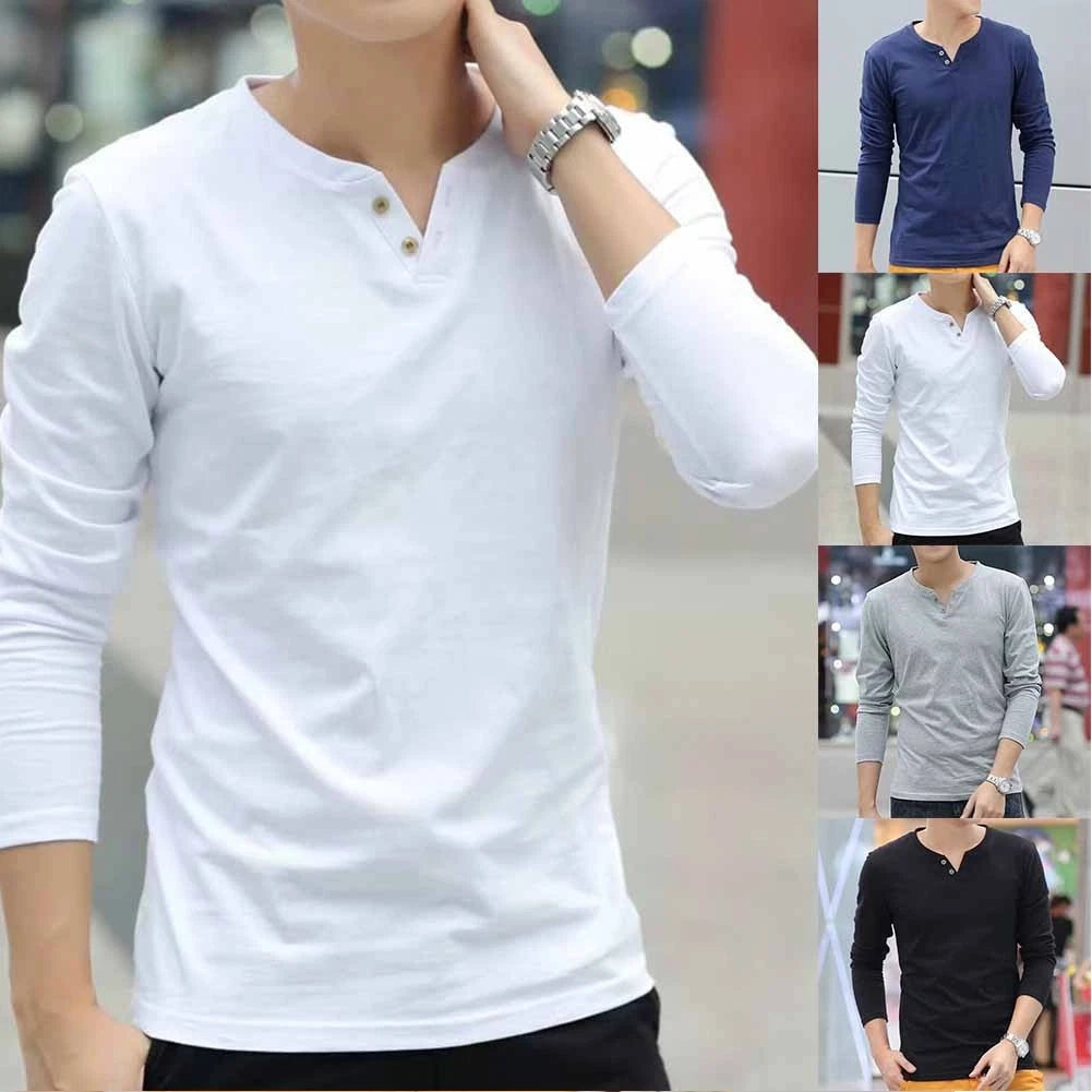 Fashionable Long Sleeve Bottoming Shirt for Men in Cotton Pullover Style
