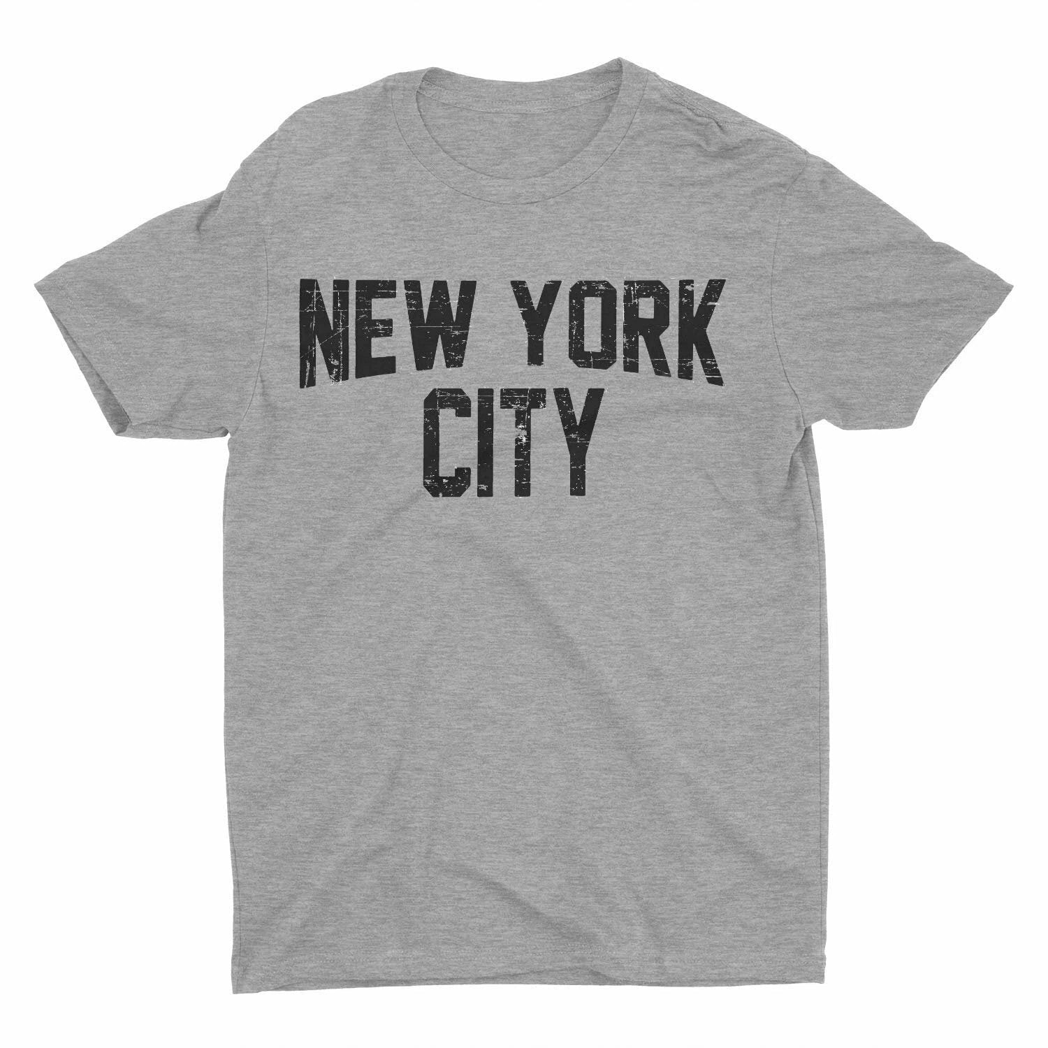 NYC FACTORY New York City Unisex T-Shirt Distressed Screenprinted Gray Lennon...