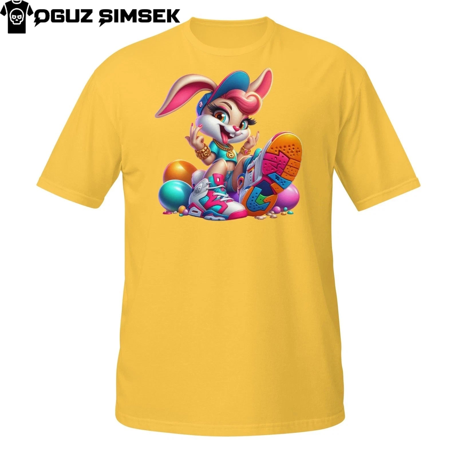 Streetwear Bunny Girl Tee – Urban Easter Rabbit Showing Off Cool Sneakers