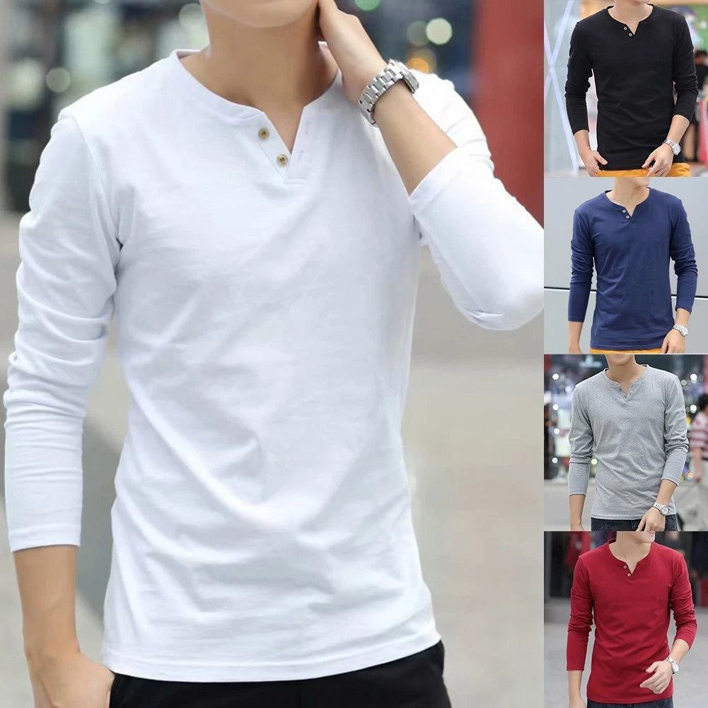 Men Long Sleeve Casual V Neck Slim Fit Basic T Shirt for Daily and Seasonal Use