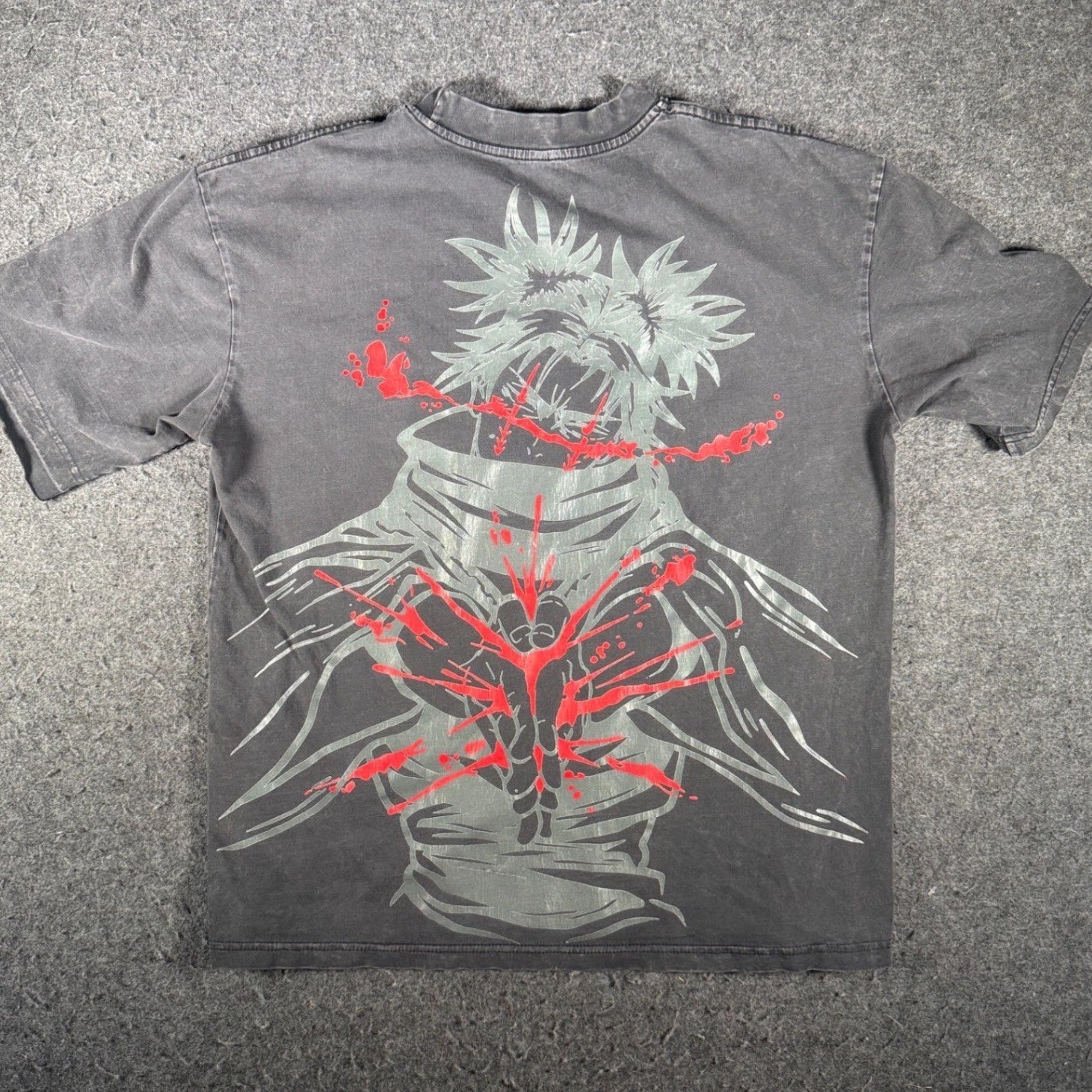 Jujutsu Kaisen Choso Graphic T-Shirt Faded Black Mineral Wash Mens XL Streetwear