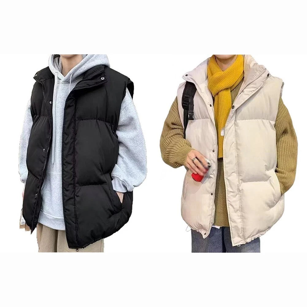 Men Vest Regular Length Top Solid Color Vest Stylish Sleeveless Jacket