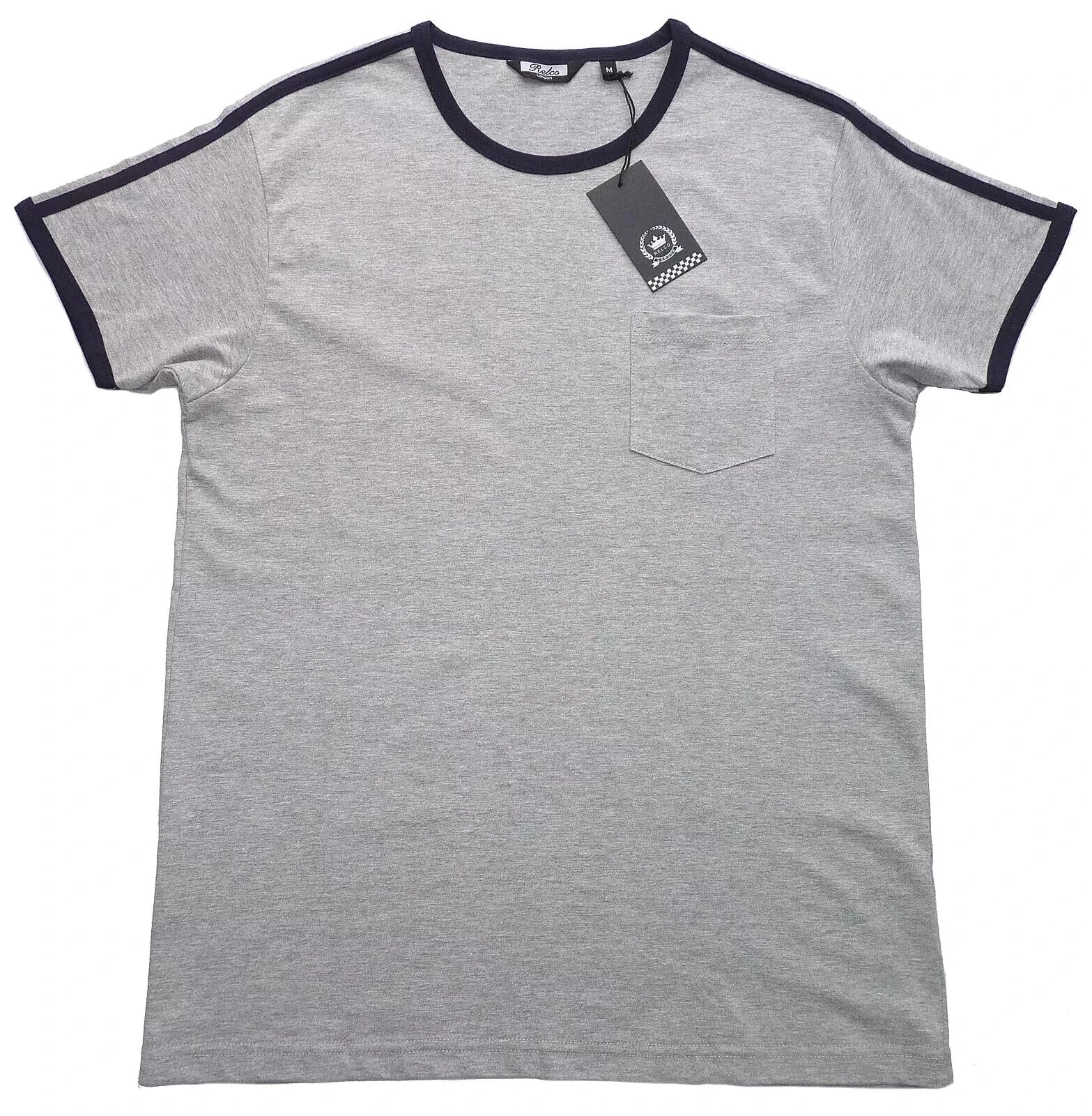 Relco Mens Ringer Style T Shirt In Grey Marl Vintage Retro Northern Soul Mod 70s