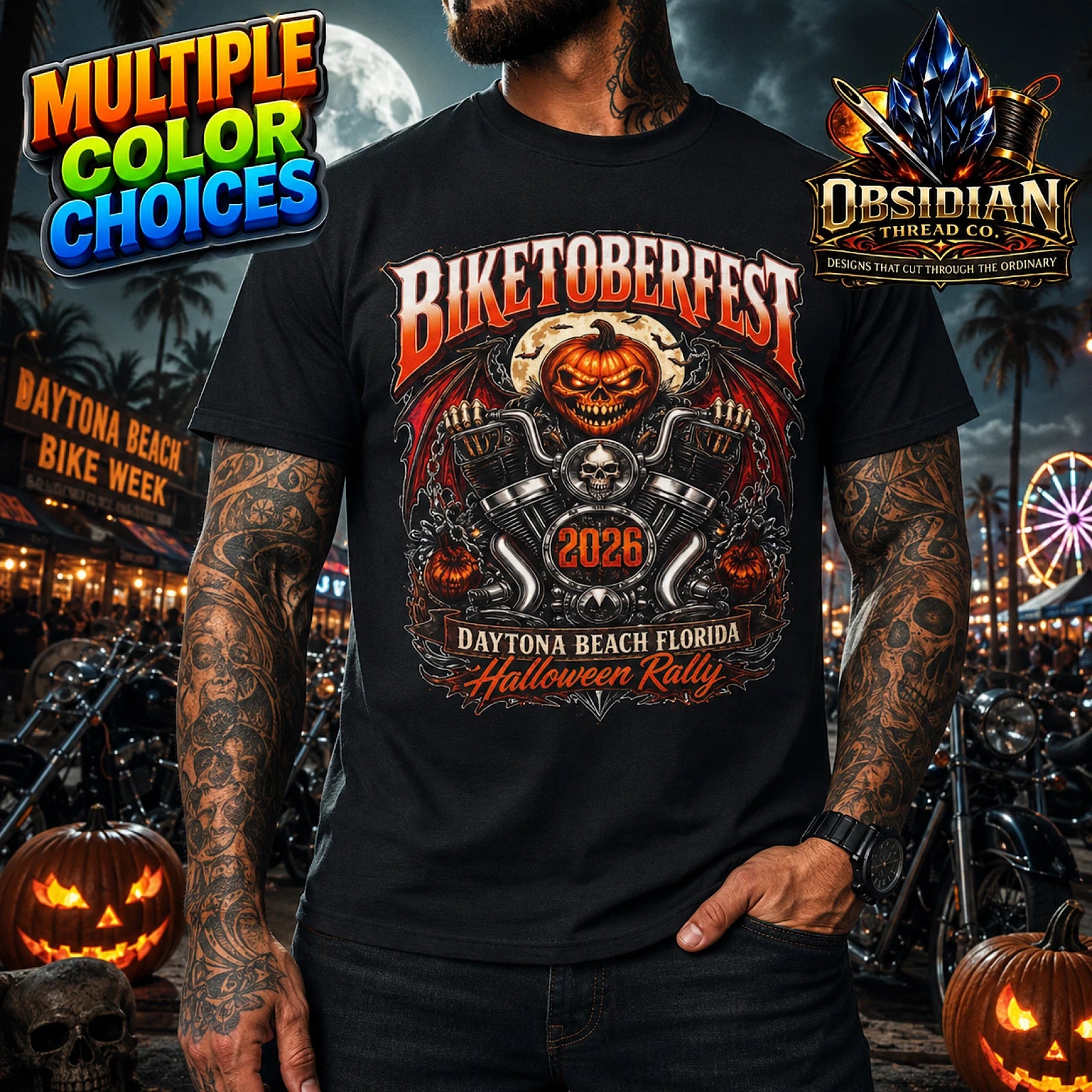 Biketoberfest 2026 Shirt Halloween Skull Daytona Beach Florida Biker Tee USA