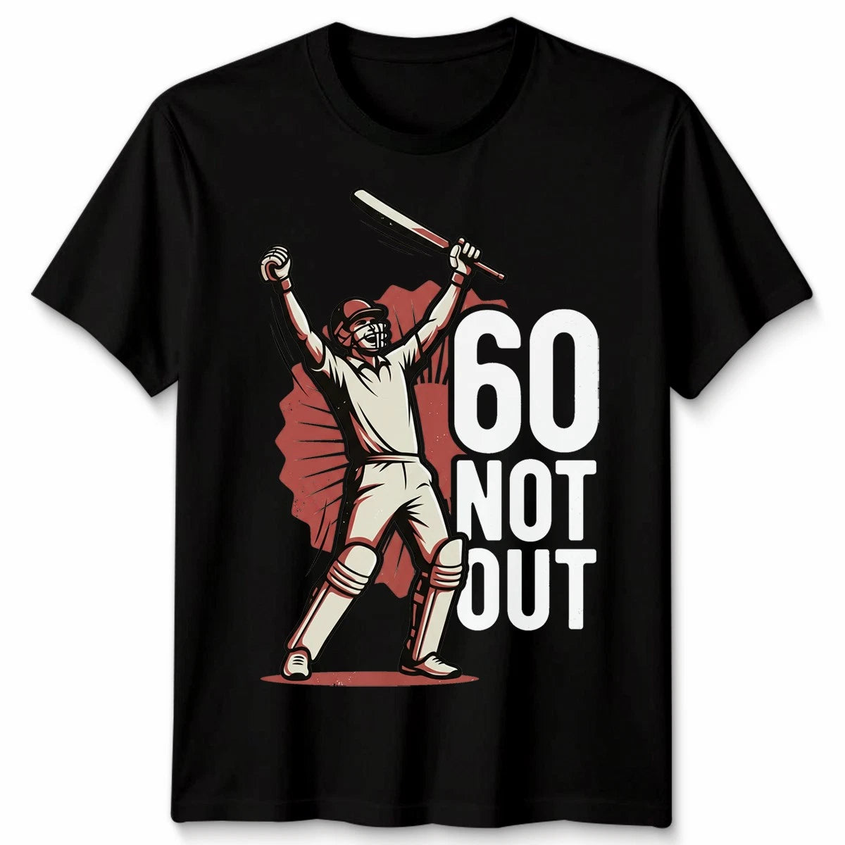 60th Birthday Unisex Cricket T Shirt 60 Not Out Bday Mens Womens Tee