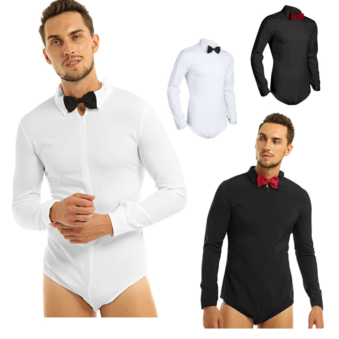 Men's Long Sleeve Latin Modern Ballroom Dance Shirt Romper Leotards Tops AU