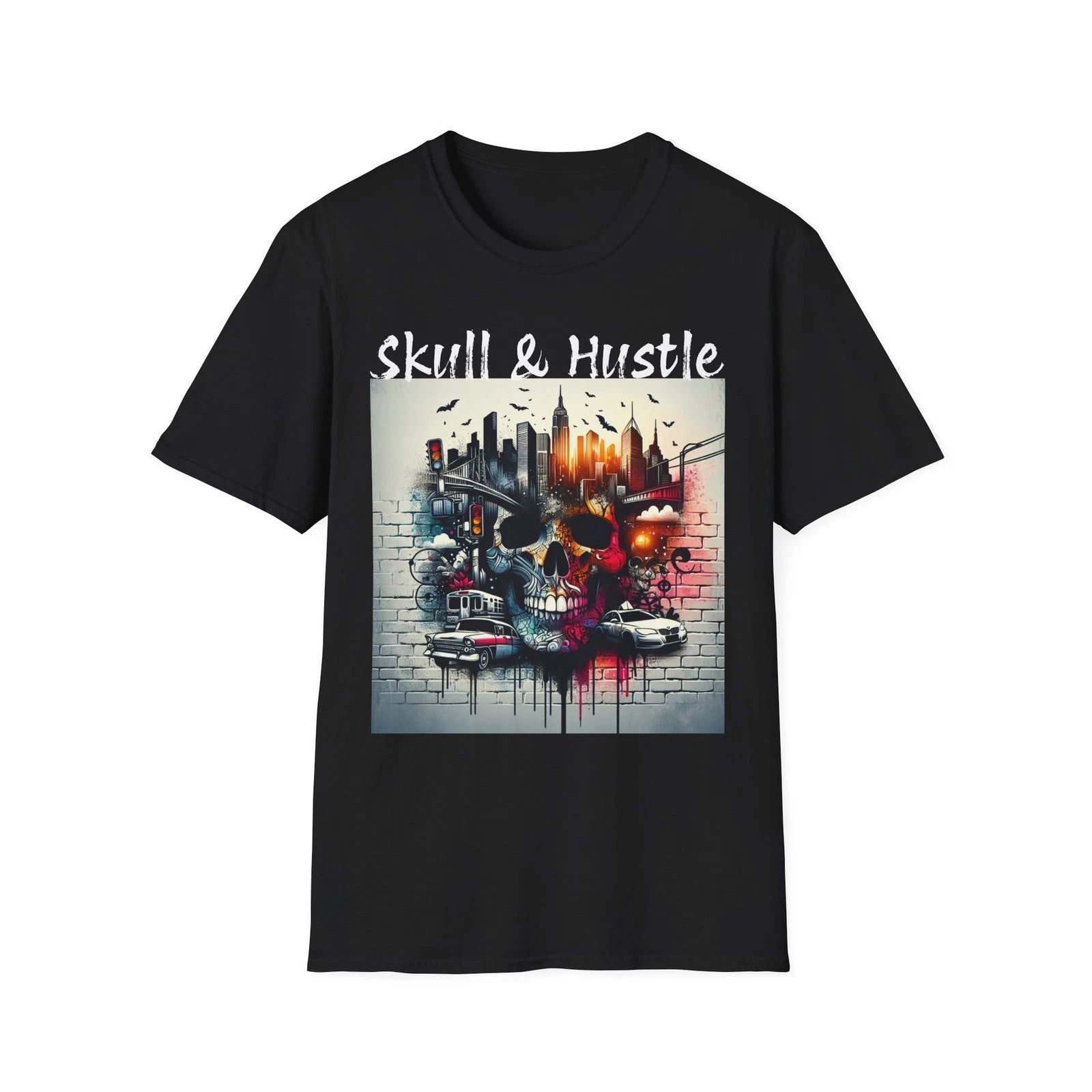 Urban Skull & Hustle Unisex Softstyle T-Shirt Spooky Graphic Tee Halloween
