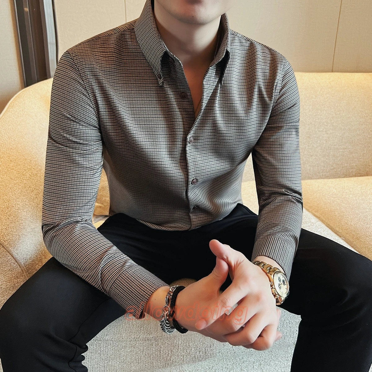 Men's Long Sleeved Shirt Spring Fashion Slim Fit Business Casual Shirt Tops