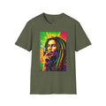 Bob M. Reggae Rasta Portrait T-Shirt | Colorful Dreadlocks Smoking Art