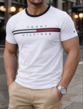 Contrast Design Tommy Hilfiger Men's Soft Organic 100% Cotton T-shirt in White