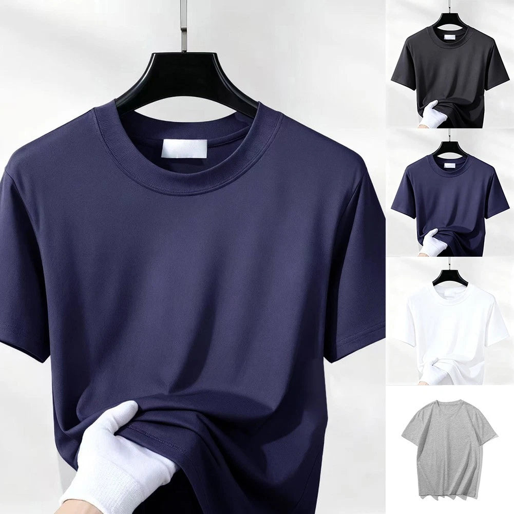 Casual Oversized Men's T-Shirt Short Sleeve Solid Color Round Neck Summer Top