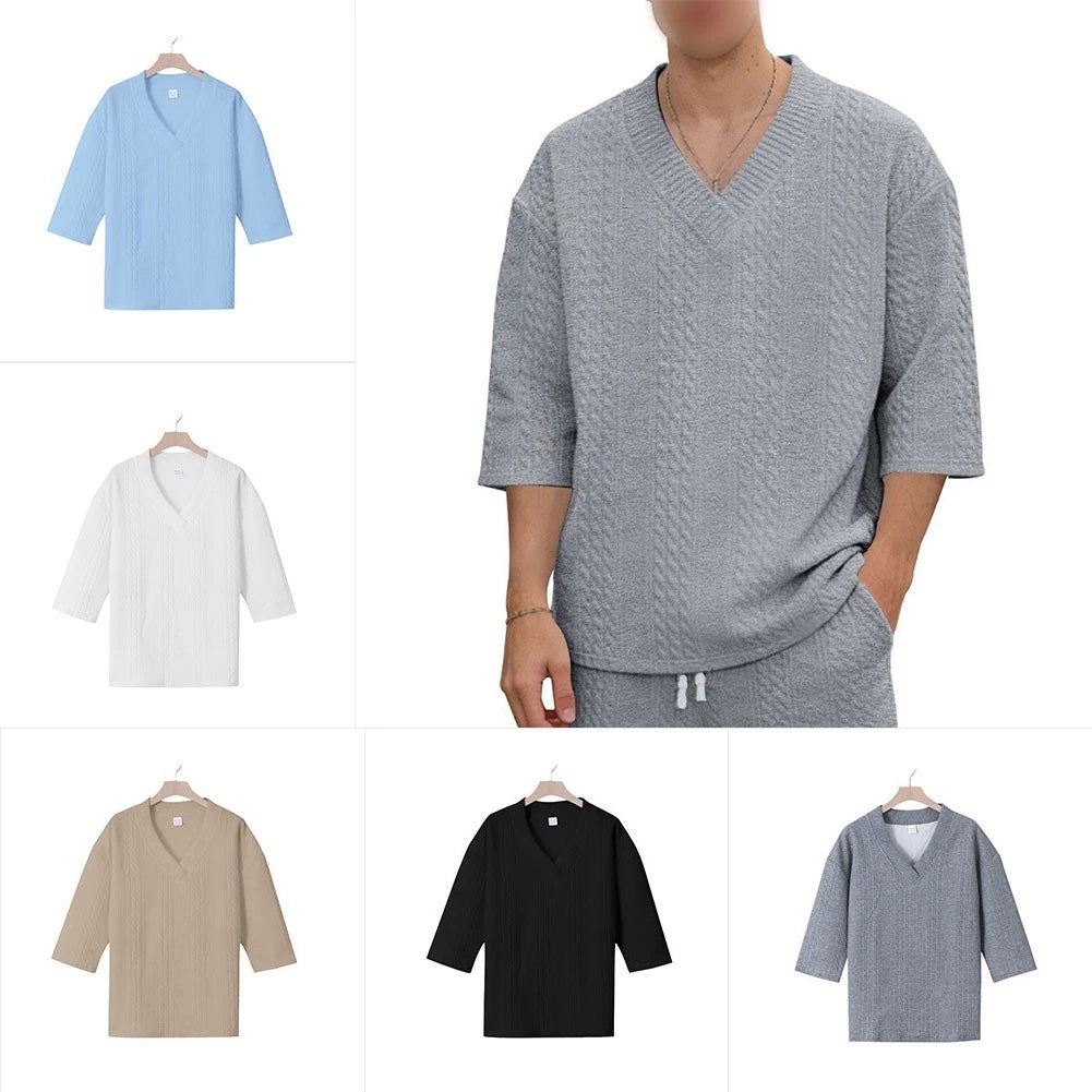 Men's Fashionable V Neck Sports T Shirt Short Sleeve Polyester Spandex