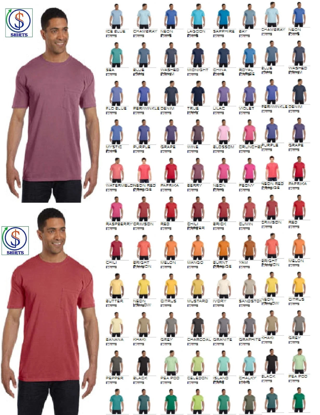 Brand New Comfort Colors 6030 Garment-Dyed Heavyweight Pocket T-Shirt On Sale KM