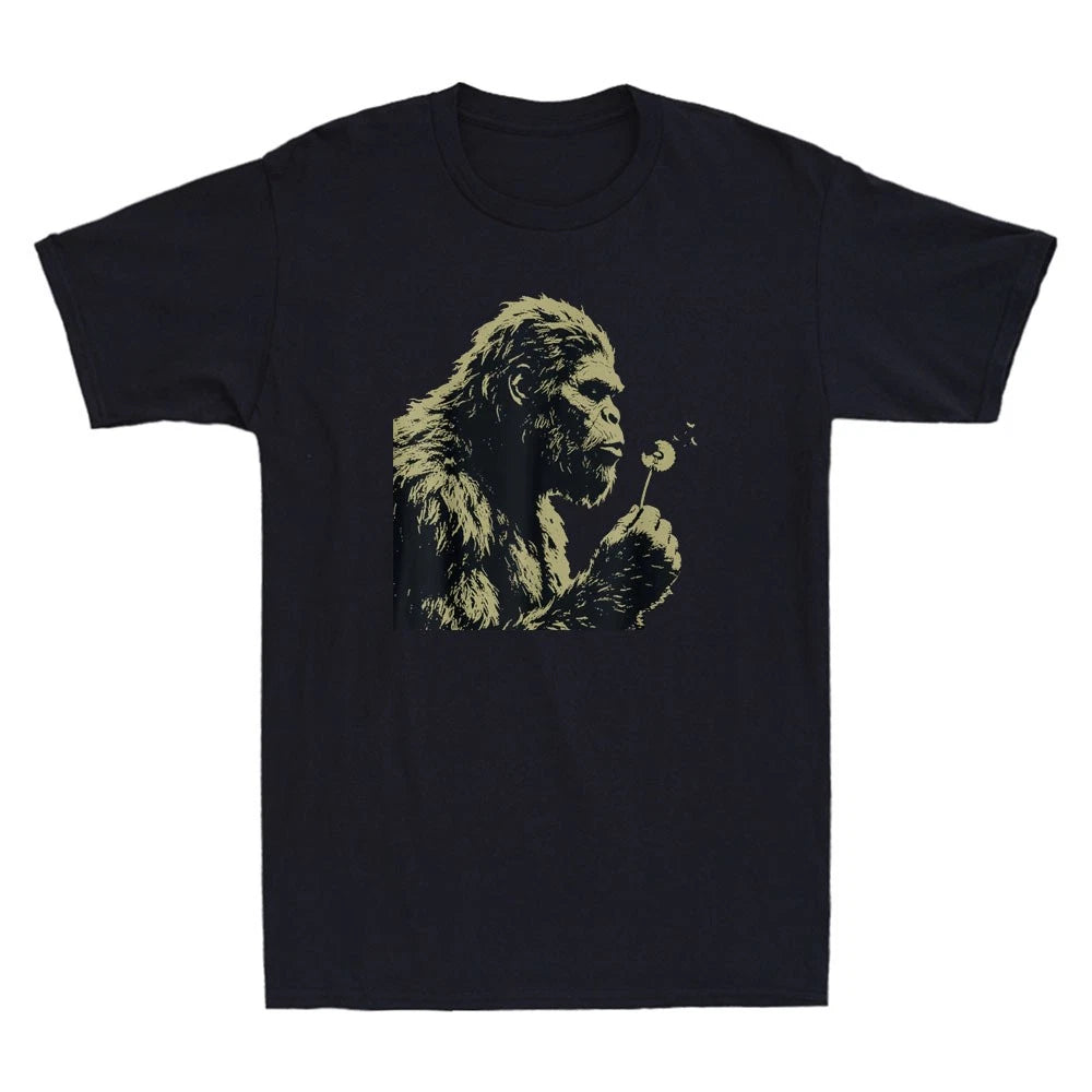 Blowing Wishes Funny Bigfoot Blowing Dandelion Graphic Vintage Men's T-Shirt Tee