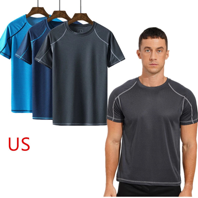 Men's Mesh Short Sleeve Tops Quick Drying Sport T-Shirt Soft Casual Sweatshirt