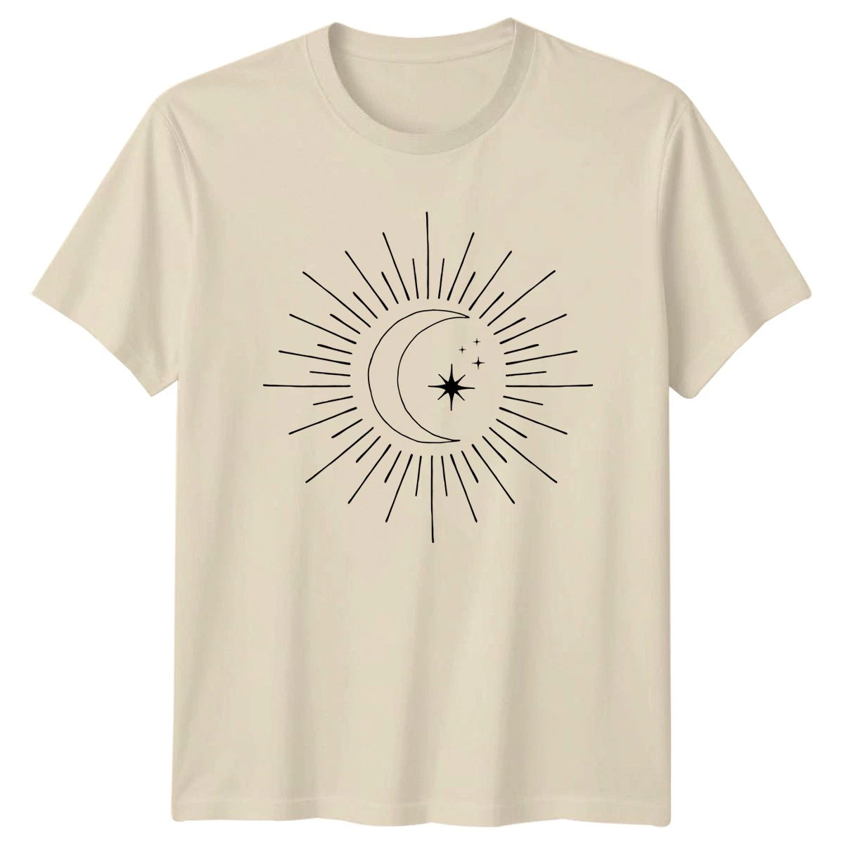 Hand Drawn Celestial Moon Star T-Shirt Boho Astrology Spiritual Art