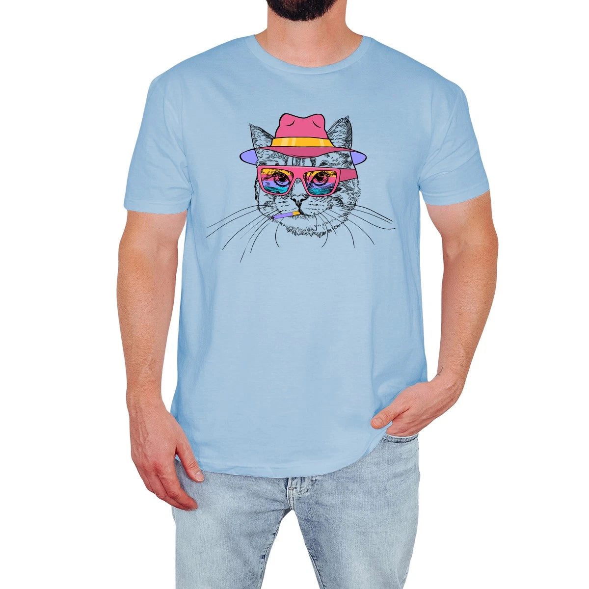 Stylish Cat Mens T-Shirt Retro Sunglasses Funny Cat Cute Cartoon Lover Gift