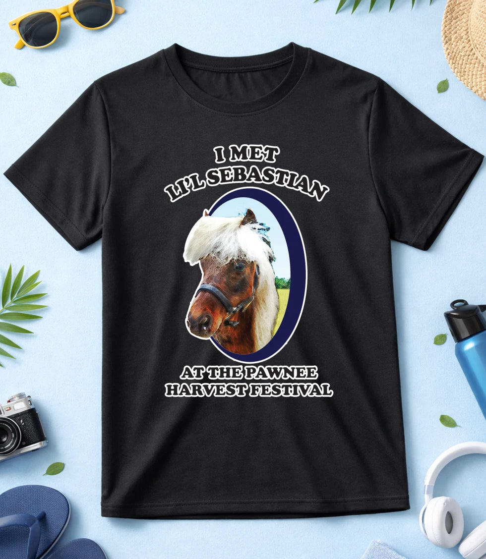 I Met Lil Sebastian Pawnee Harvest S.Sleeve White-Black Men/Women T Shirt K1046