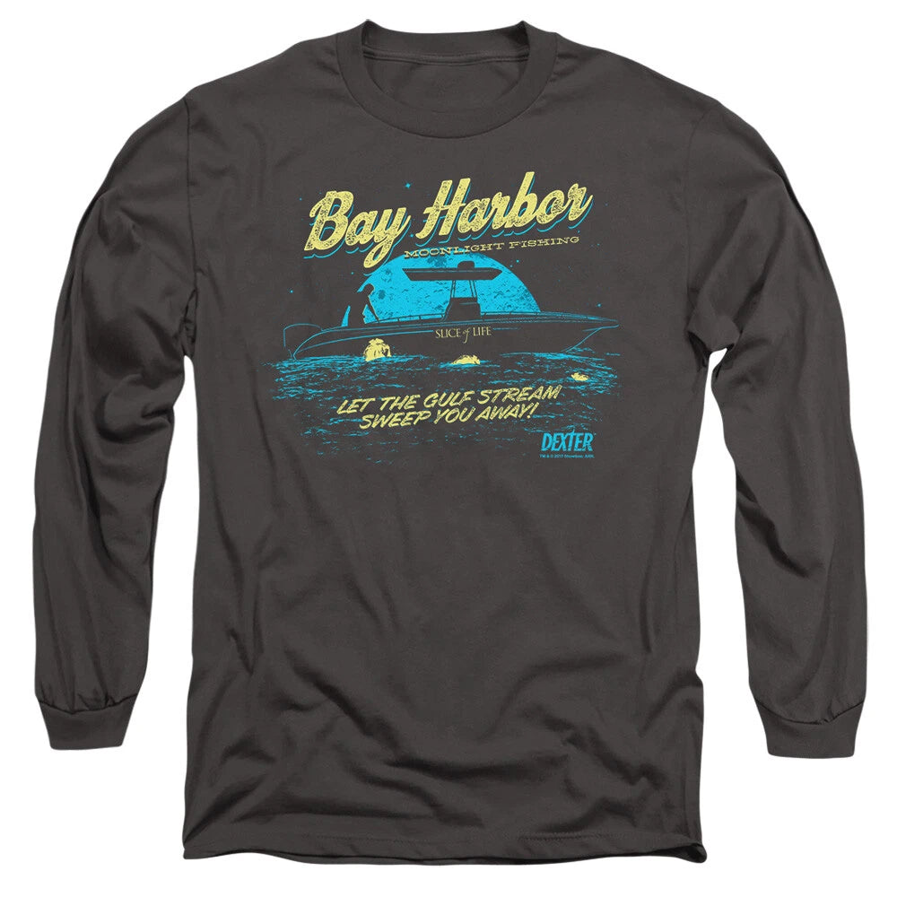 Dexter Moonlight Fishing Mens Long Sleeve T-Shirt-Charcoal