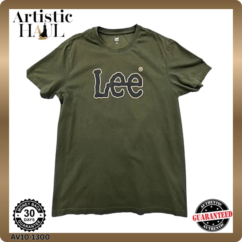 Lee Men's L Slim Fit Logo Print Crew Neck Cotton T-Shirt in Green