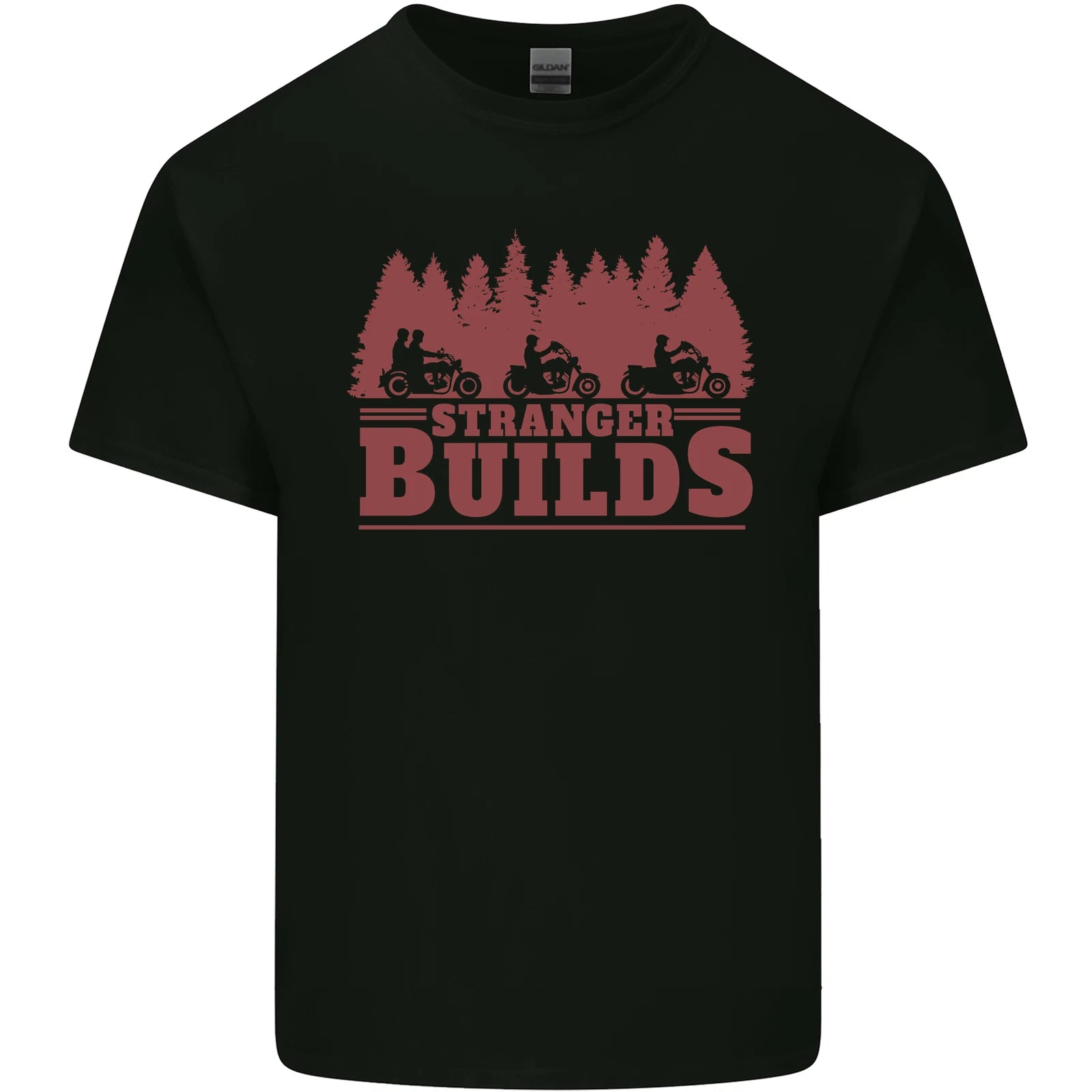 Stranger Builds Motorcycle Biker Custom Chopper Mens Cotton T-Shirt Tee Top