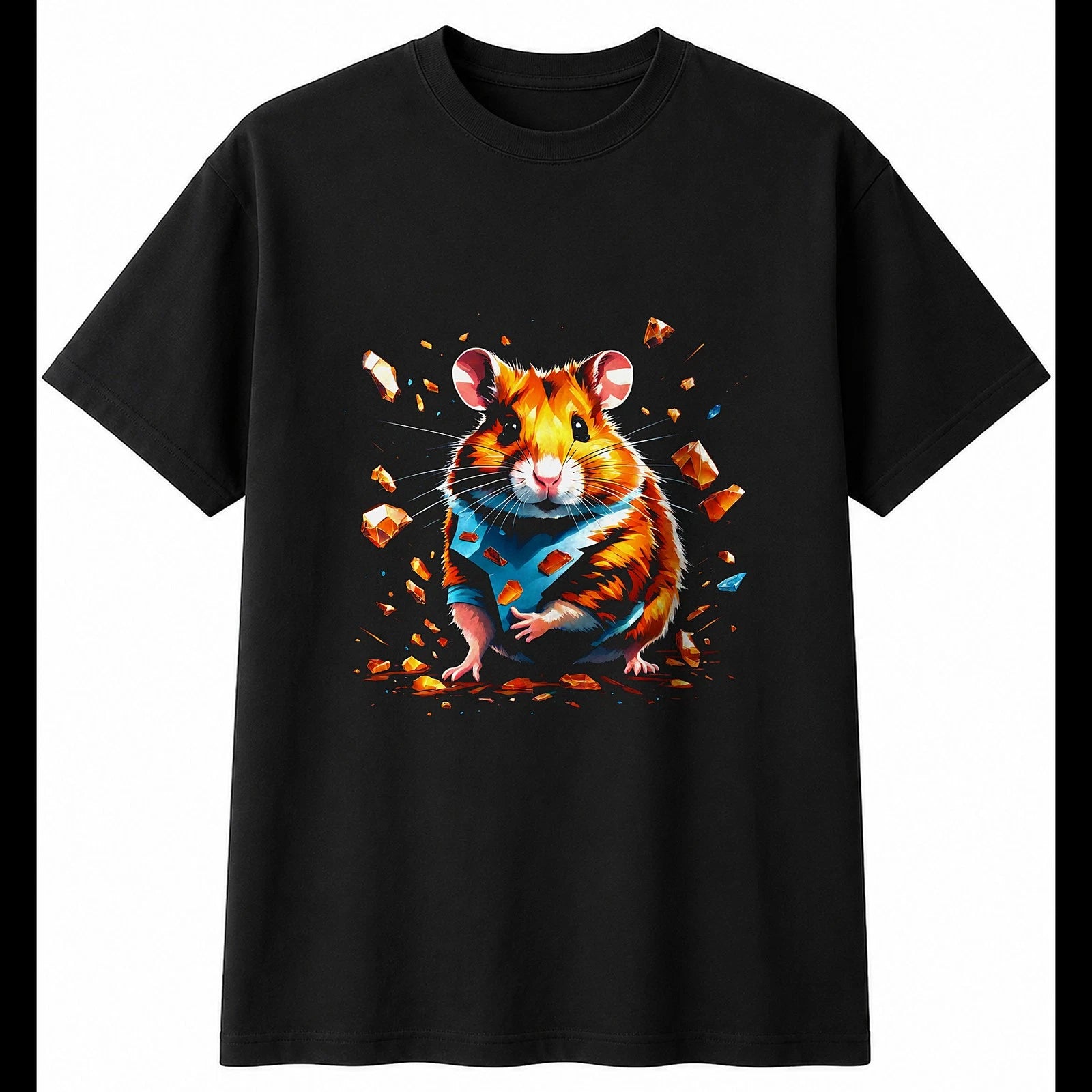 Fantasy Art Hamster Shattered Cute Mens T-Shirt Black 100% Cotton Graphic Tee