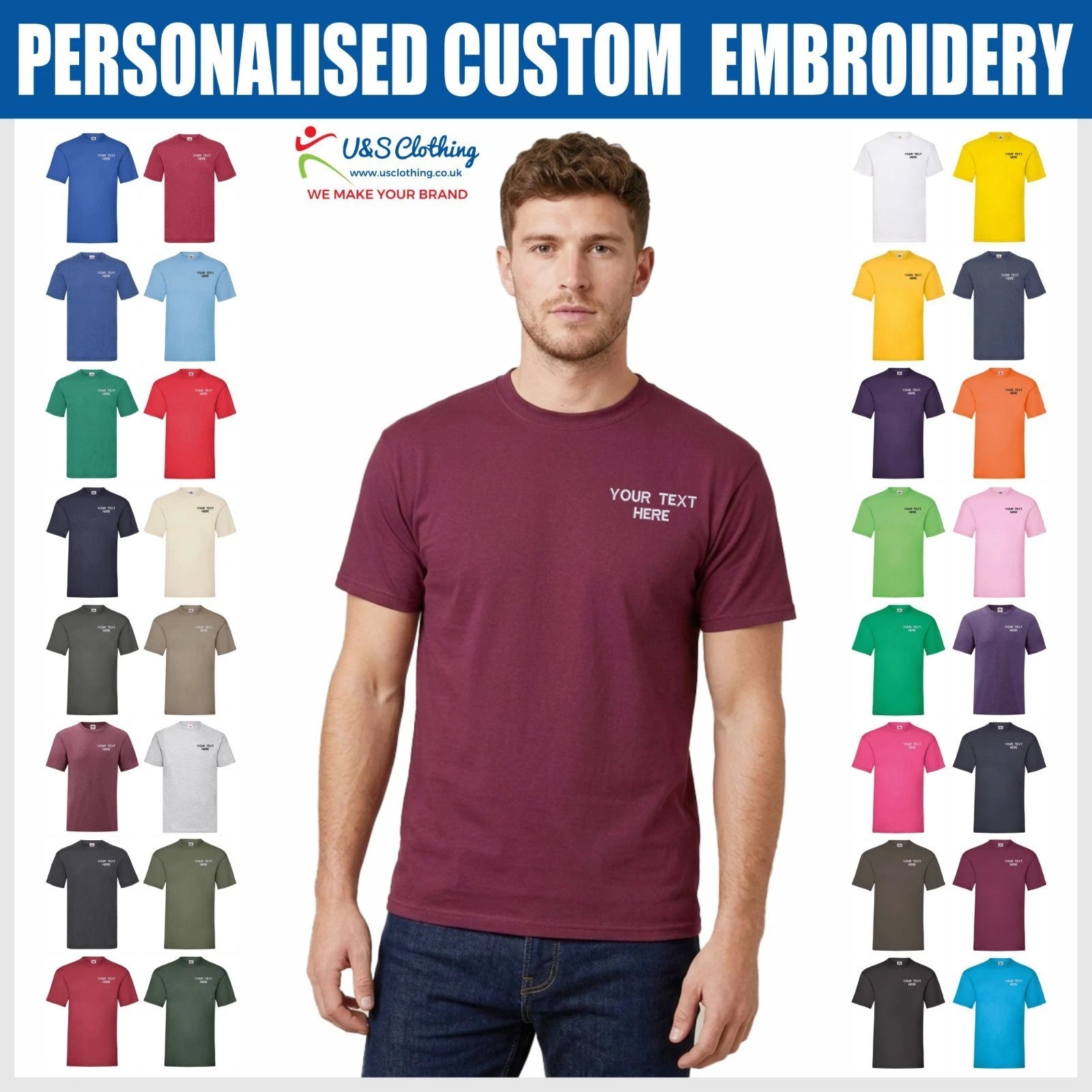 Personalised Fruit Of The Loom Value T-Shirt Custom Text Printed 100% Cotton Top