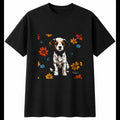 Puppy with Flowers Dog Mens T-Shirt Black 100% Cotton Adorable Novelty Kawaii