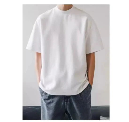 New Men Oversized T-Shirt Summer 100% Cotton Basic Tops Short Sleeve shirt Solid