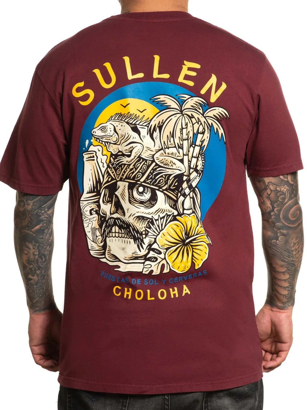 Sullen Men's Puestas De Sol Short Sleeve Premium T-shirt Tattoo Style Skull Tee
