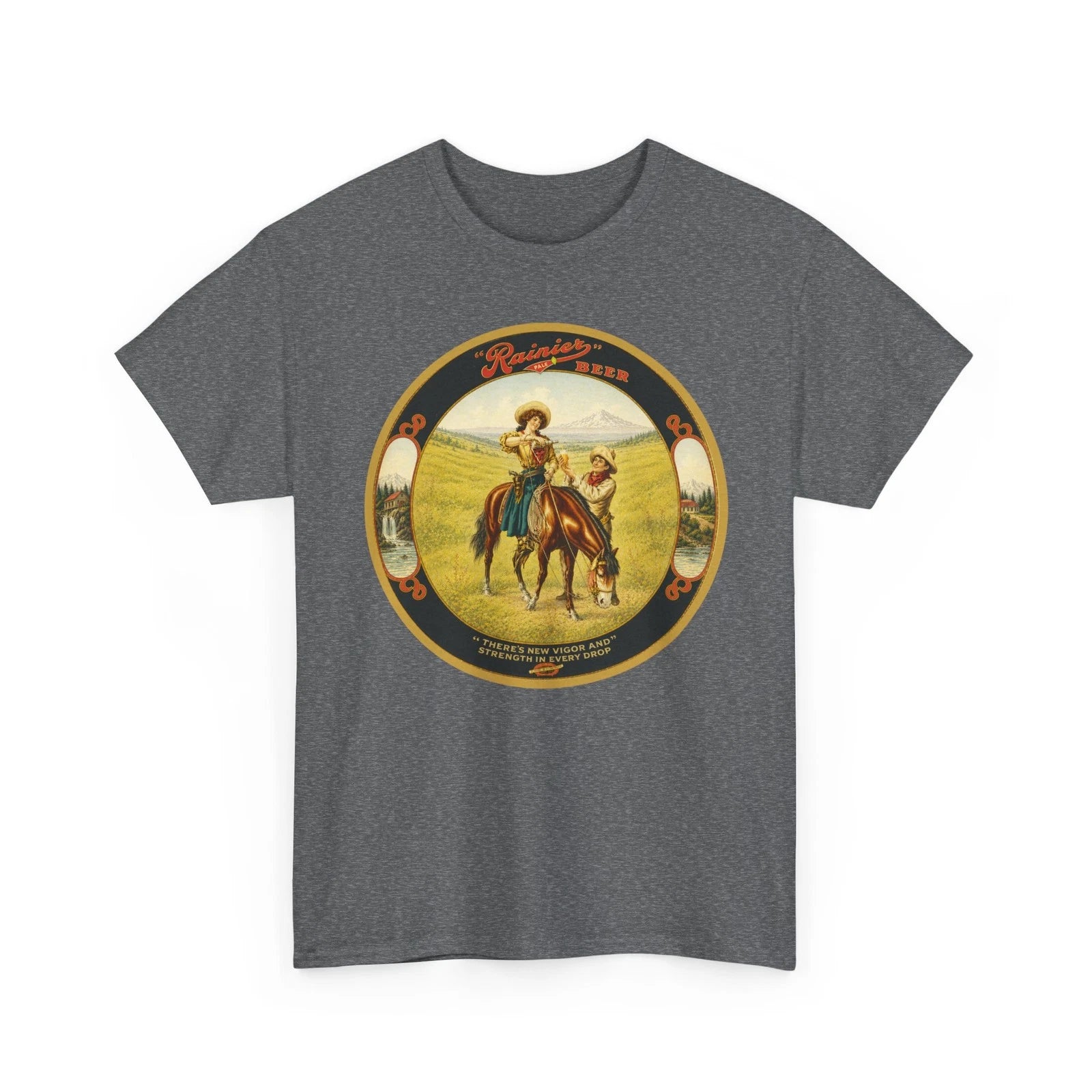 Rainier Pale Beer Western Cowgirl Cowboy Horse San Francisco CA Retro T-Shirt