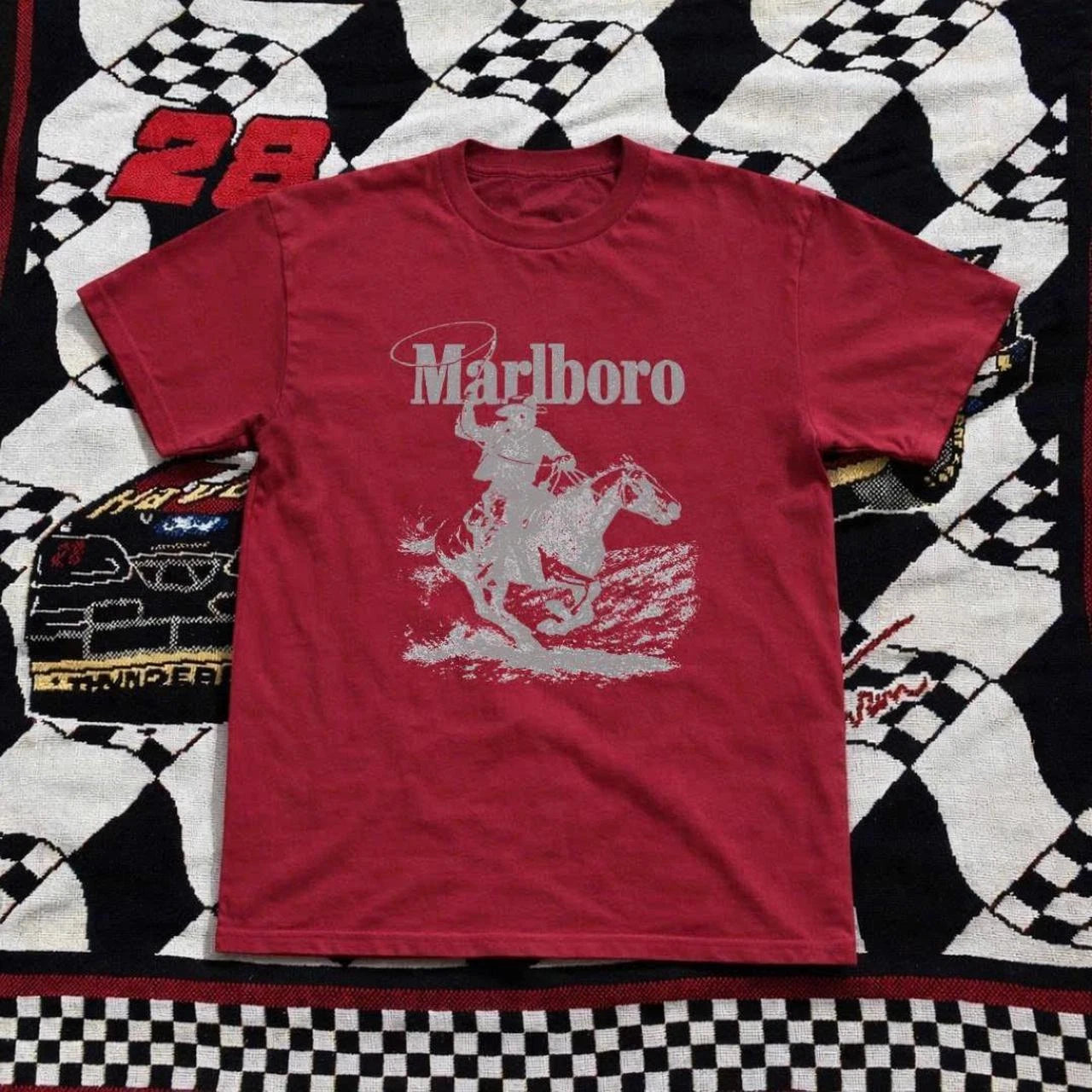 Marlboro Cowboy tee - red and white cotton streetwear tee