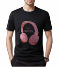 New Men Luxury Diamond Headphones Rhinestones Fashion Black T-Shirt High Quality