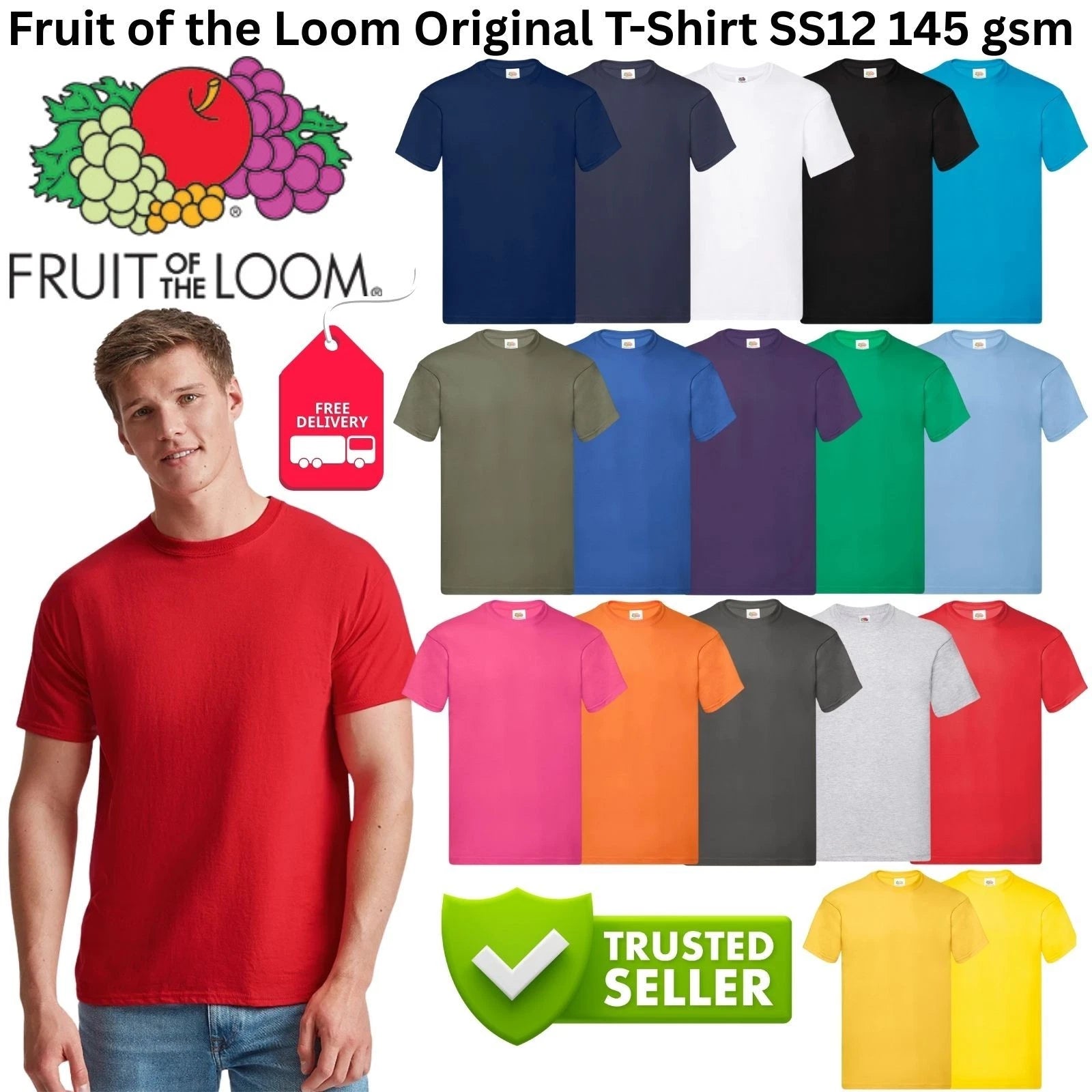 Fruit of the Loom SS12 Original T-Shirt Mens Plain Cotton Tee Casual Short