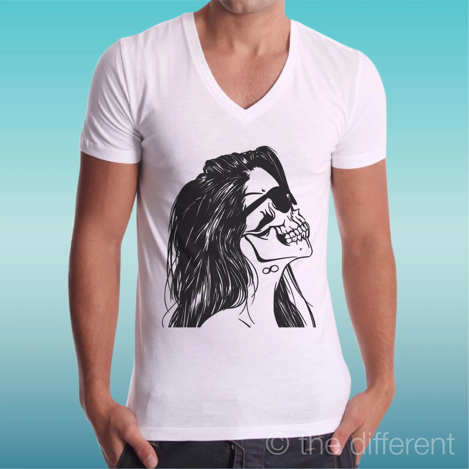 T-Shirt Uomo A V "Woman Skull" Gift Idea Road To Happiness