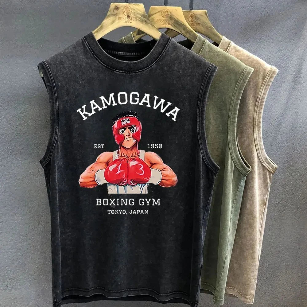 Hajime No Ippo Graphic Print Cotton Tank Top Anime Shirt Oversized Gym Kamogawa