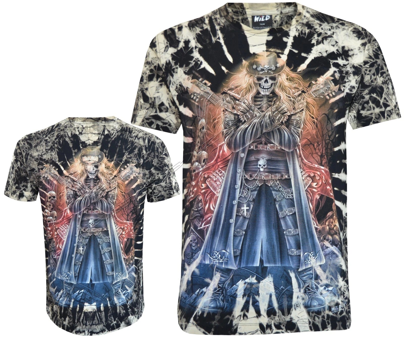 Tie Dye T-Shirt Rock N Roll Grim Reaper Electric Guitars Glow in Dark by Wild