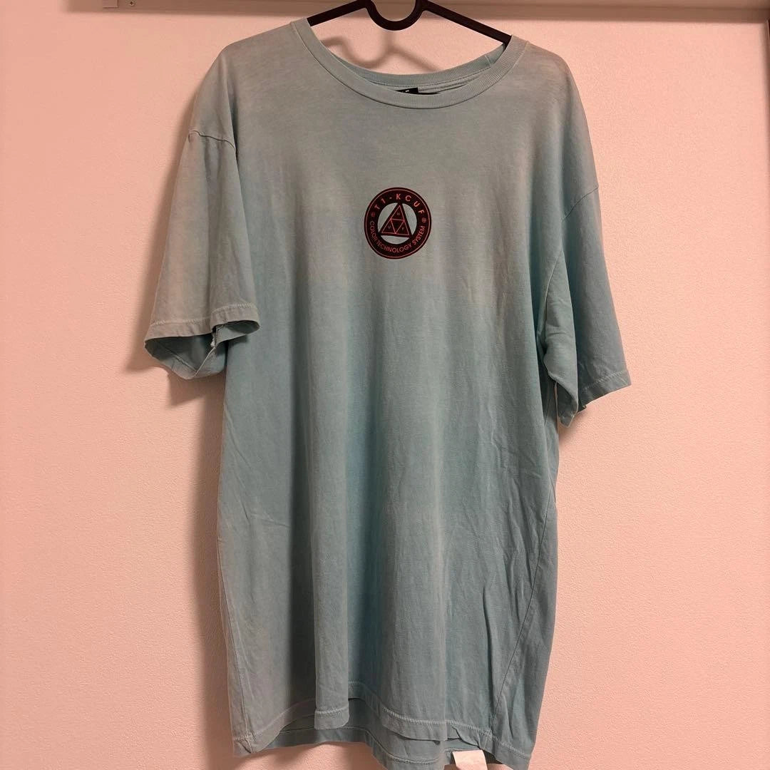 HUF Light Blue M Cotton T-Shirt Circle Logo Graphic Used