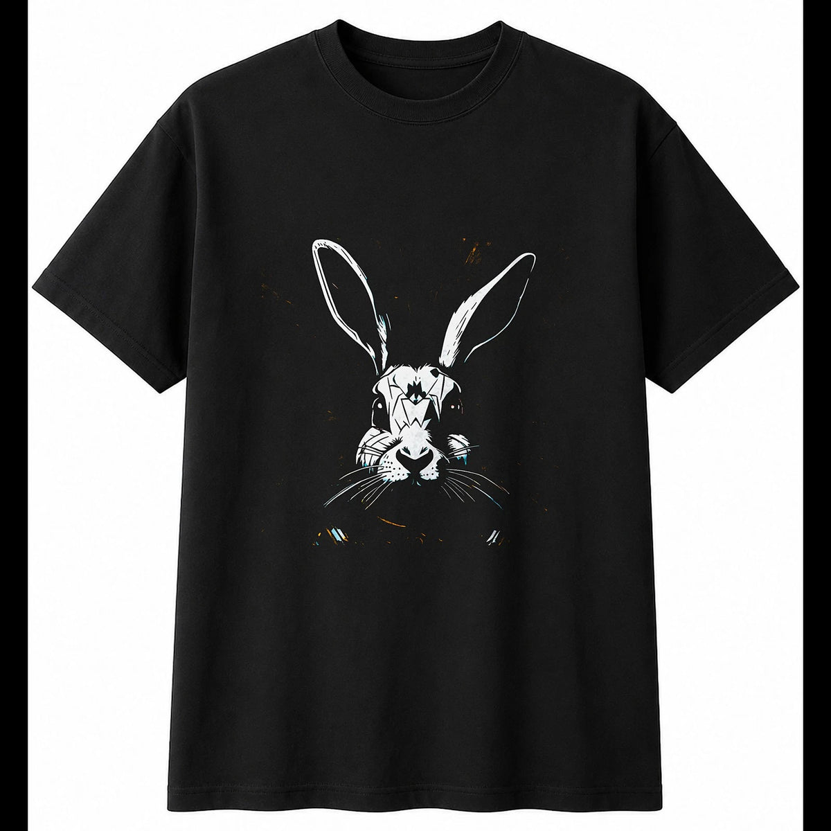 Graphic Rabbit Torn Paper Cute Mens T-Shirt Black 100% Cotton Unisex Kawaii