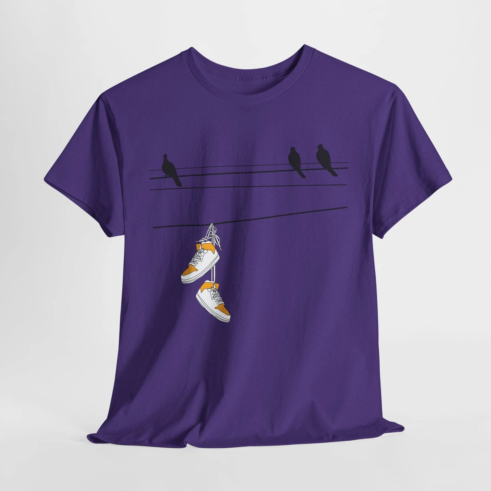 Pigeons Sneakers Wires, LA Basketball Purple Gold, Casual Streetwear Graphic Tee