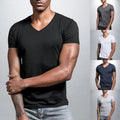 Plus Size Men's Solid V Neck Polyester T-Shirt Short Sleeve Base Layer