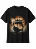 Viking Longship Viking Norse Mens T-Shirt Black 100% Cotton Odin Valhalla